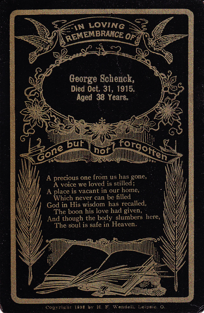 George Schenk funeral card