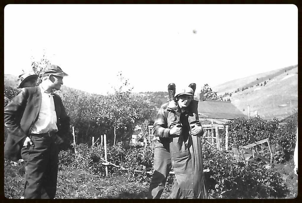 Jake and Ed Bambauer in Mrs. Albert Schaffer's yard in Marysville, MT